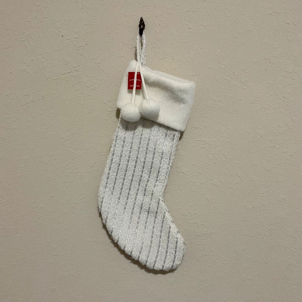 Target Wondershop Christmas Off White Silver Striped Stocking New NWT